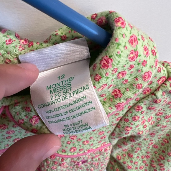 Okie Dokie Green and Pink Floral Smocked Jumpsuit One Piece 12M Baby Girl - Picture 5 of 7